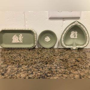 Wedgwood Vintage Jasperware Green Trinket Dishes set of 3